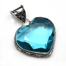 Blue Topaz Gemstone Antique Design Heart Pendant Jewelry Wedding Gift NP 180