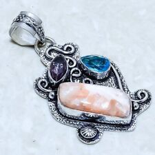 Scolecite, Blue Topaz Gemstone Handmade Silver Jewelry Pendant 2.0 PRJ14297"