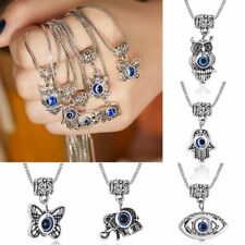 Silver Plated Blue Eyes Evil Eye Hamsa Animal Pendant Necklace Women Jewelry