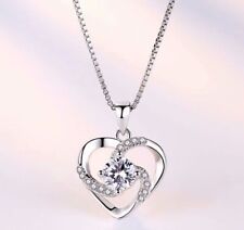 Crystal Swirl Heart Pendant Necklace 925 Sterling Silver Women's Jewellery Gift