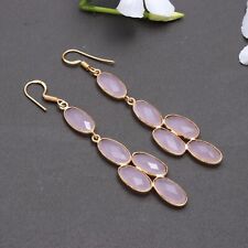 Rose Quartz Gemstone Dangle Earring Handmade 925 Sterling Silver Jewelry