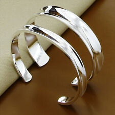 Women Men 925 Sterling Silver Filled Open Bangles Bracelet Jewelry Sets 2Pcs