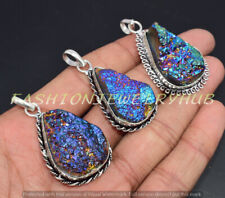 Titanium Druzy Gemstone Ethnic Handmade 5pcs Lot 925 Silver Plated Jewelry