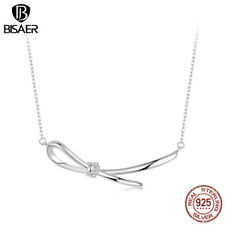 Bisaer Luxurious 925 Silver Trendy Bow CZ Necklace Elegant Women Gifts Jewelry