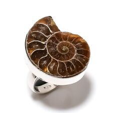 Natural Ammonite Fossil Gemstone 925 Sterling Silver Gift Ring Size 9 Gift l099