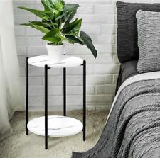 Round Sofa Side Table for Living Room Compact 2 Tier Tall End Table White Marble - Toronto - Canada