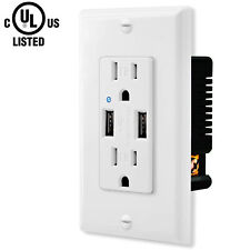 USB Charger Wall Outlet with Smart Chip Tamper Resistant Plate included UL White - South El Monte - US