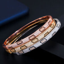 Gold Plated Leopard Print Cubic Zircon Bangle Bracelet Women Bridal Jewelry Gift