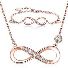 Fashion Rose Gold Mobius Ring White Zircon Pendant Necklace Bracelet Gift Set