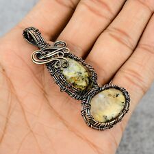 Yellow Dendrite Gemstone Pure Copper Wire Wrap Handmade Pendant Jewelry Gift