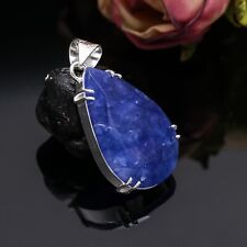 Elegant Blue Sapphire Gemstone Pendant 925 Sterling Silver Handmade Jewlery