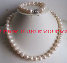 Real Natural White Freshwater Cultured Pearl Necklace Bracelet Jewelry Set AAA