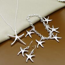 925 Sterling Silver Starfish Bracelet Necklace Earrings Womens Jewellery Sets