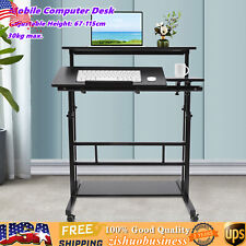 Rolling Laptop Desk Adjustable Height Office Computer Table Stand Up Workstation