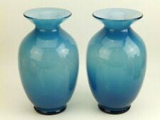 Pair Fenton Glass Blue Mid Century/Minimalist Cased White Vases - Toronto - Canada