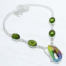 Rainbow Window Druzy, Peridot Gemstone Silver Jewelry Necklace 18 NRJ15070"