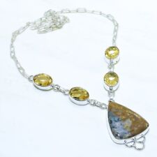 Ocean Jasper, Citrine Gemstone Handmade Silver Jewelry Necklace 18 NRJR3761"