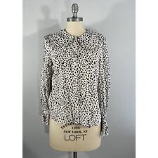 WHO WHAT WEAR Leopard Peter Pan Collar Ruffled Sleeve Button Front Top Womens XS