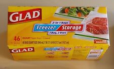 Glad Zipper Food Storage and Freezer 2 in 1 Quart Plastic Bags - 46 Count NEW