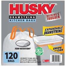 Husky Tall Kitchen Trash Bags, 13 Gallon，120 Bags (Expandable Drawstring)