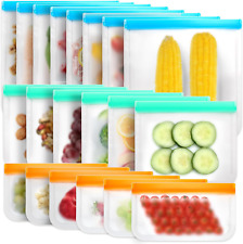 20 Pack Reusable Freezer Bags, BPA Free Silicone Food Bags, Leakproof Silicone S