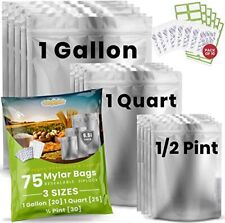 75pcs Mylar bags for Food Storage - Extra Thick 10 Mil - Gallon/Quart/Pint-400cc