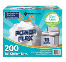 Member's Mark Power Flex Tall Kitchen Drawstring Trash Bags 13 Gallon, 200ct