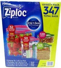 347 BAGS ZIPLOC DOUBLE ZIPPER STRONG FREEZER/FOOD FAMILY VARIETY